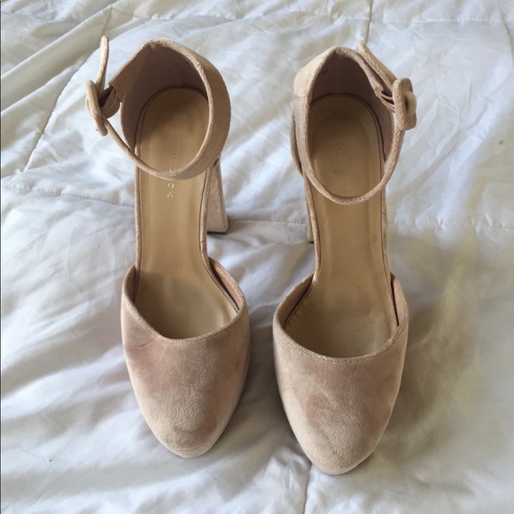Blush Pink Velvet Block Platform Heels - Picture 2 of 5